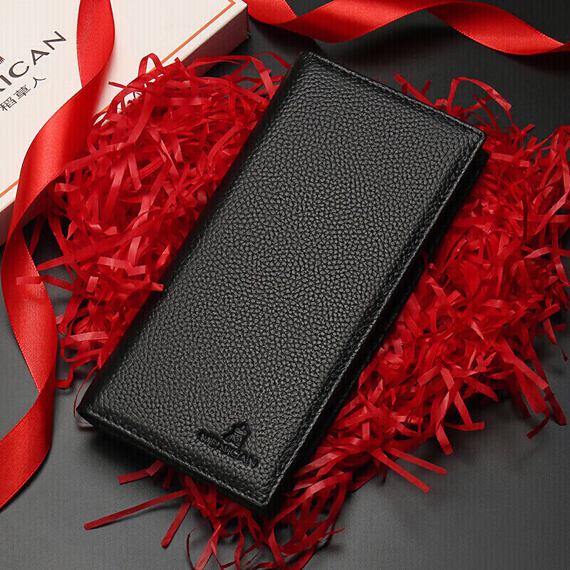 稻草人男士钱包头层牛皮商务休闲长款多功能超薄钱夹生日礼物