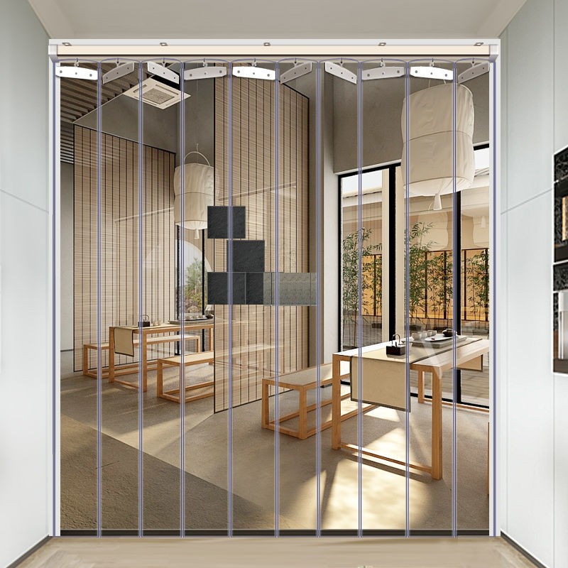 订制滑动折叠推拉空调帘家用防尘保暖挡风隔热油烟透明塑料pvc软门帘