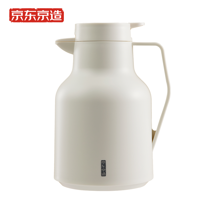 京东京造 温显款家用保温壶1.5L 炼乳白 大容量玻璃红胆镀银智能温度显示精包装防碎裂开热水暖水瓶非不锈钢