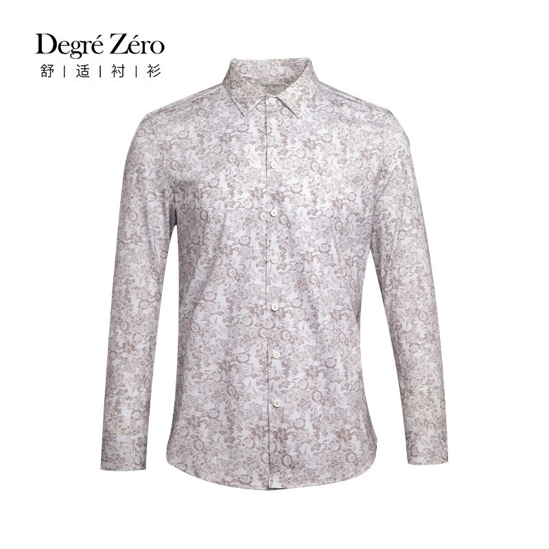 Degré ZéroBL男士长袖衬衫尖领舒适版长衬浅燕麦色印花 浅燕麦色 39(170/92B)