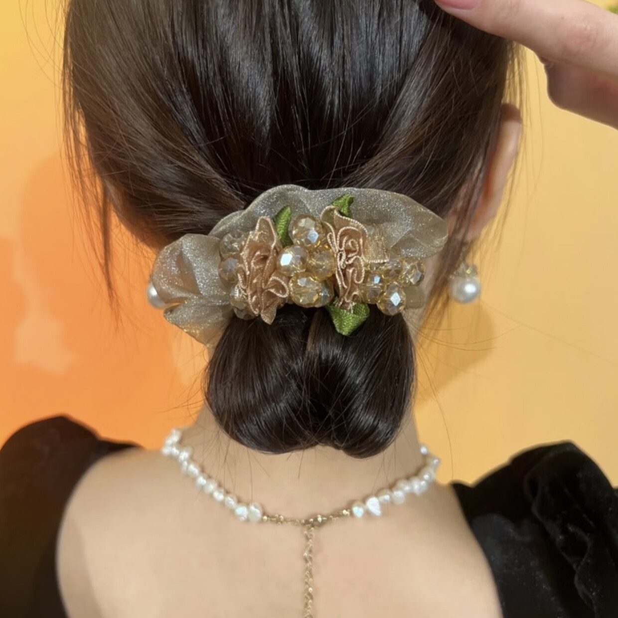 旺大肠发圈轻奢网纱簪花水钻晶晶大肠发圈女扎头高弹力橡皮筋低马尾