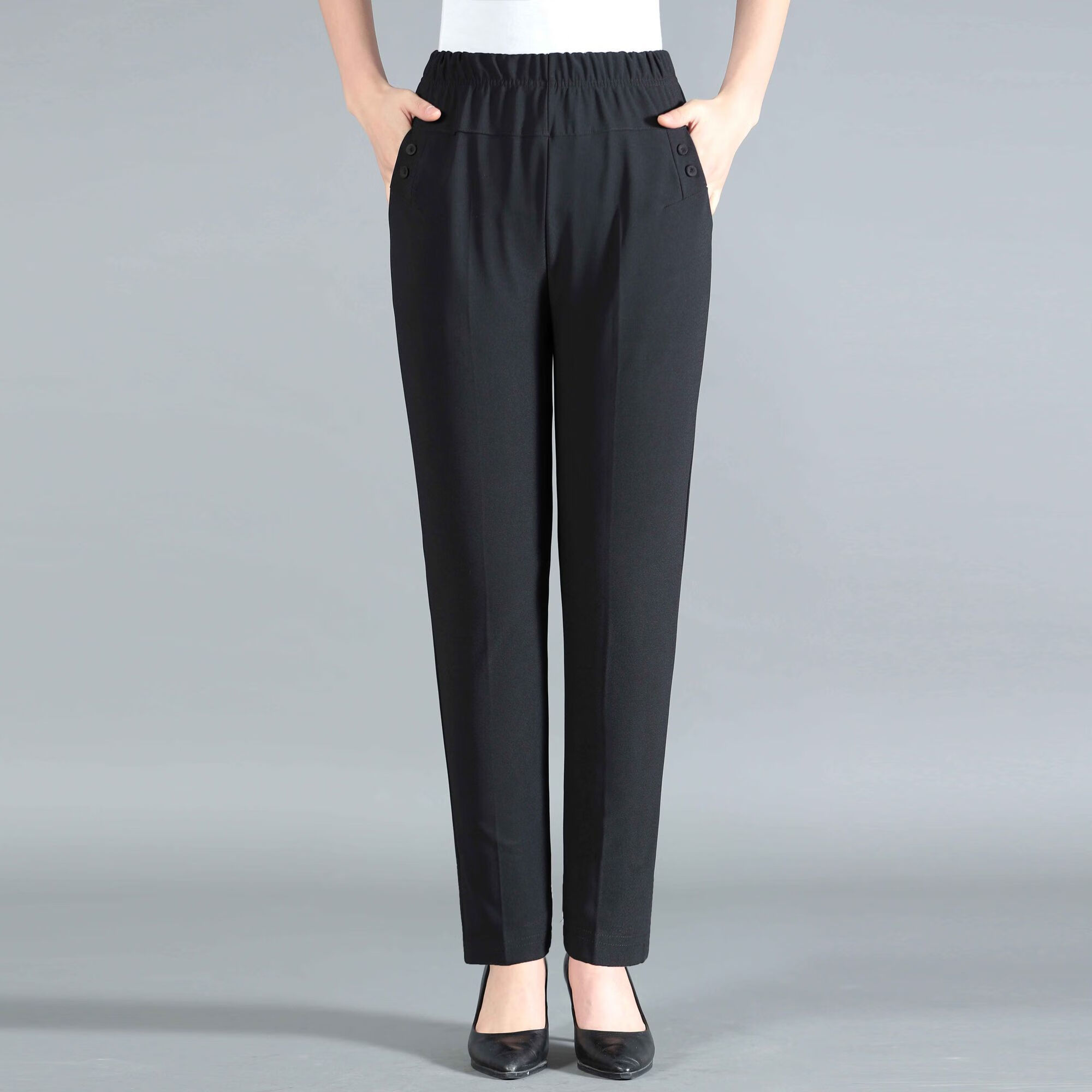 中年妇女松紧腰裤子妈妈秋冬新款中老年女裤高腰弹力松紧腰大码妈妈