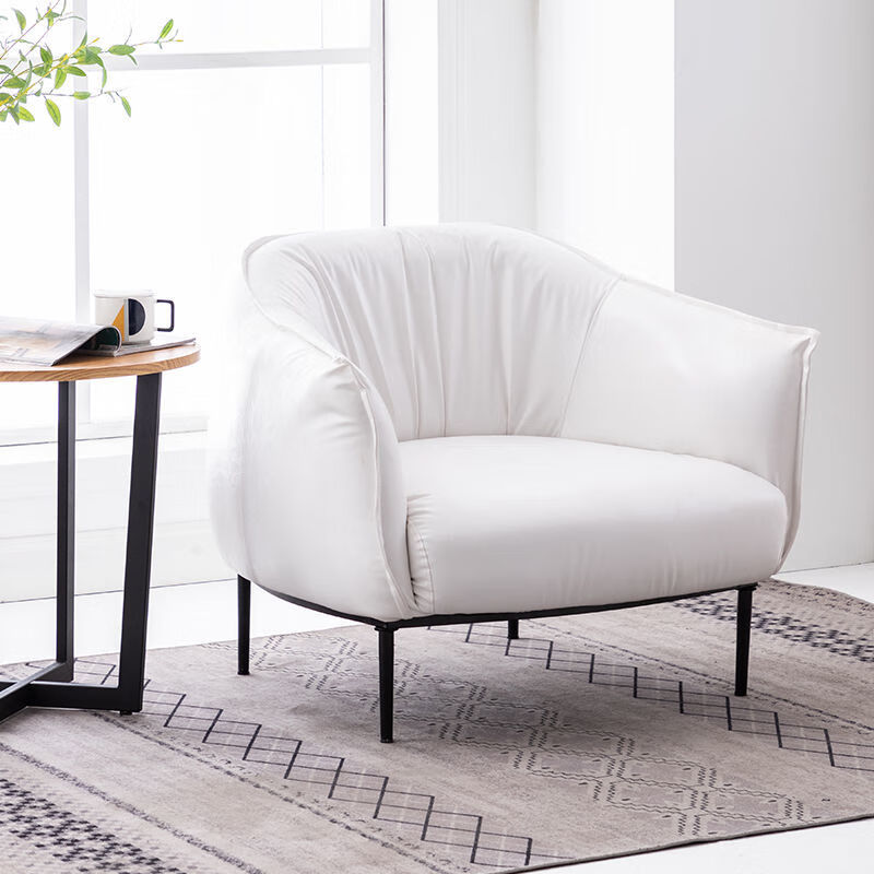 帝利洛小户型皮沙发北欧现代简约出租房卧室休息区沙发椅 米白色 单人