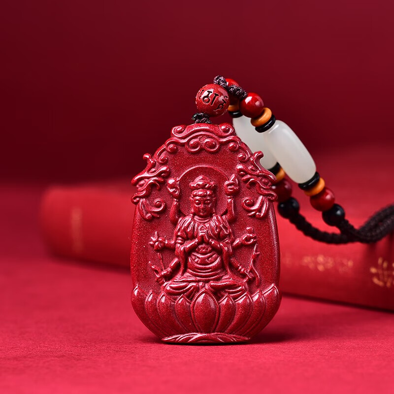 腾涵原矿朱砂斗姆元君吊坠男女本命年红砂护身符女毛衣链男项链挂件