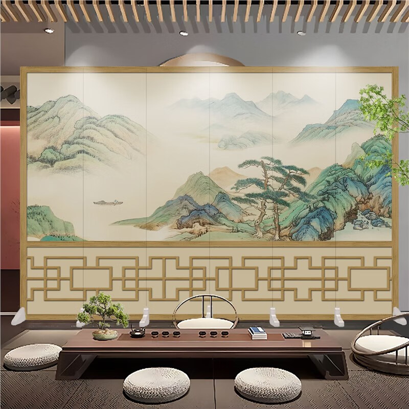 酒店大厅包间隔断可移动折叠花鸟山水风折屏 新中式zg-001 4扇防透:1