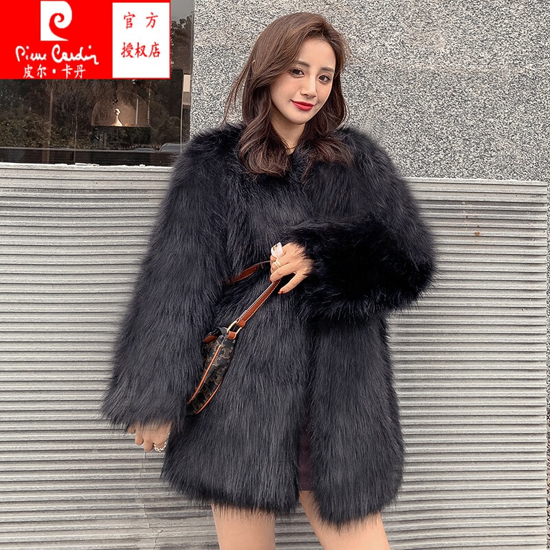 (捡漏)皮尔卡丹时尚品牌女装新款皮草女2022冬季仿貉子毛皮草外套女中