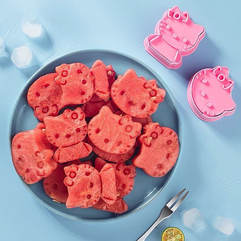 磨具DIY烘焙工具卡通饼干模具水果模具儿童3D三维立体西瓜模具Kitty猫 一对Kitty猫(可以做西瓜)