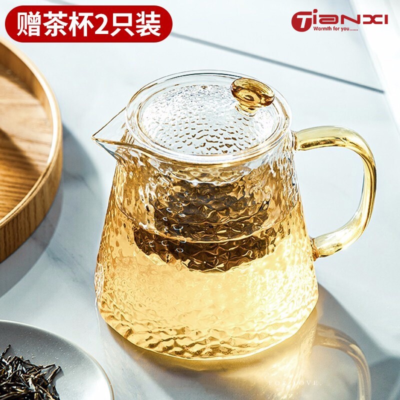 天喜（TIANXI）玻璃茶壶 花茶杯茶具公道杯泡茶壶杯加厚过滤飘逸杯煮茶壶 玻璃水壶泡茶器600ml