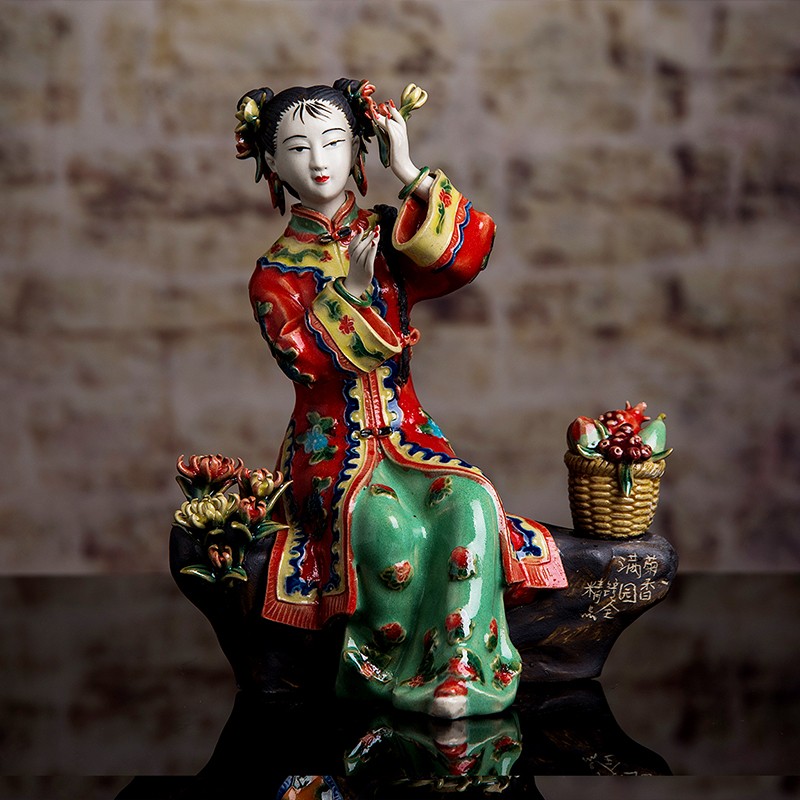 美吔 中式仕女摆件古典陶瓷人物雕塑艺术品酒柜玄关电视柜装饰收藏