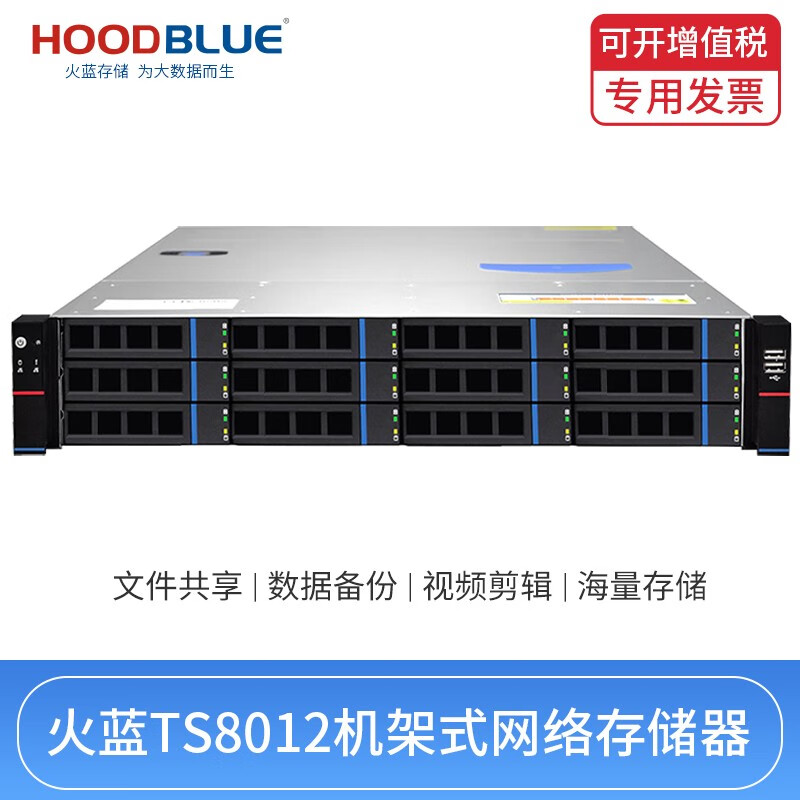 Hoodblue火蓝存储 TS8012万兆光纤NAS网络存储服务器 12盘位 企业级服务器磁盘阵列 TS8012-RP-0TB
