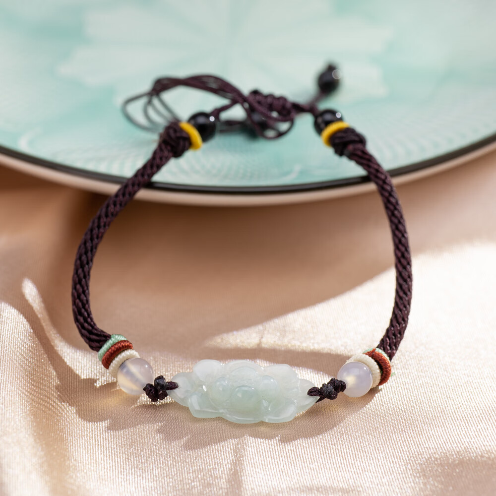 timeswind天然翡翠莲花手链手工编织男女款古风手绳手饰 翡翠莲花手绳