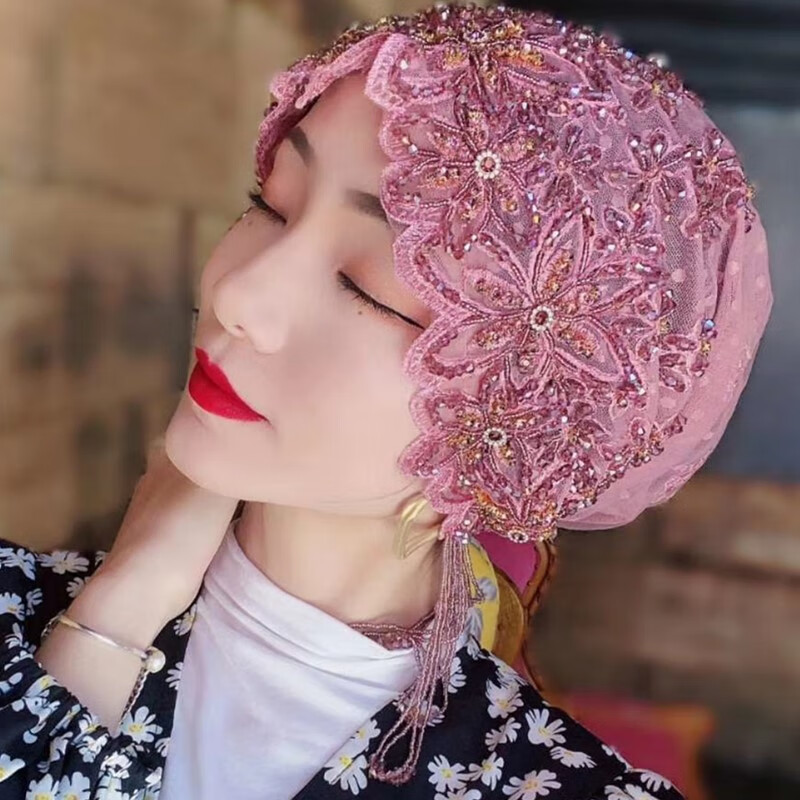 确不凡回族女人的套头纱巾雅思米尼帽子女头巾发带帽回民时尚纱巾欧