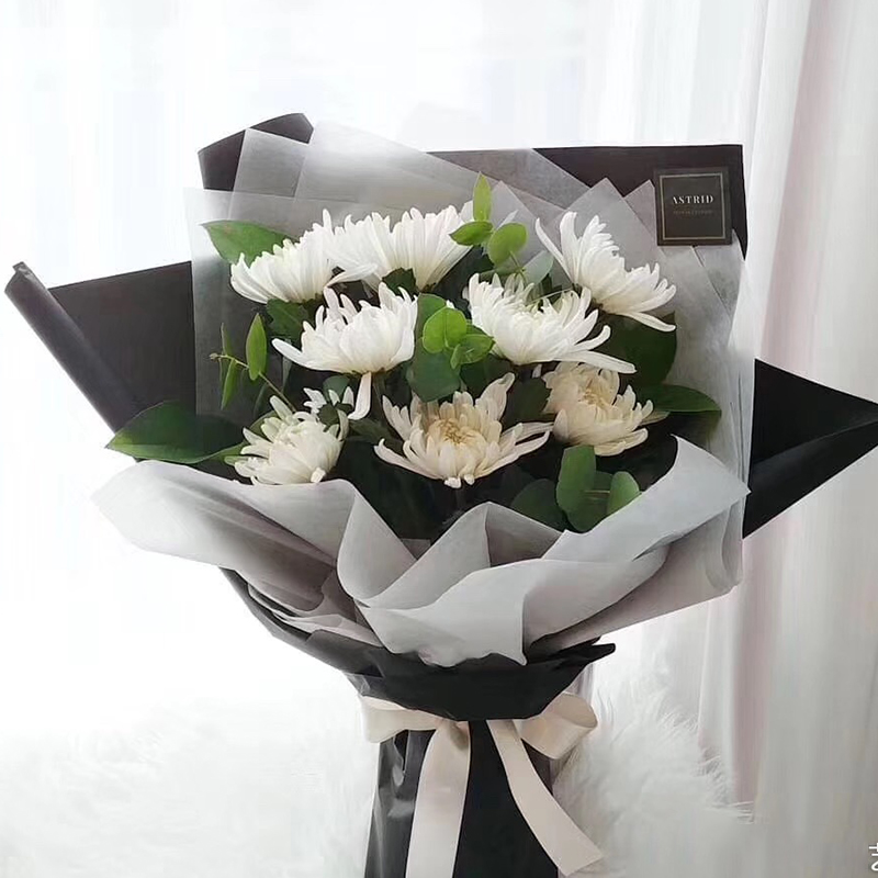 同城配送鲜花清明节扫墓祭祀祭奠黄白菊花束三八女神节 9朵白菊-眷念