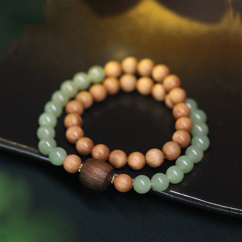 pure girl 印度老山檀天然晴水和田玉手链女款 串珠檀香木质手串男士
