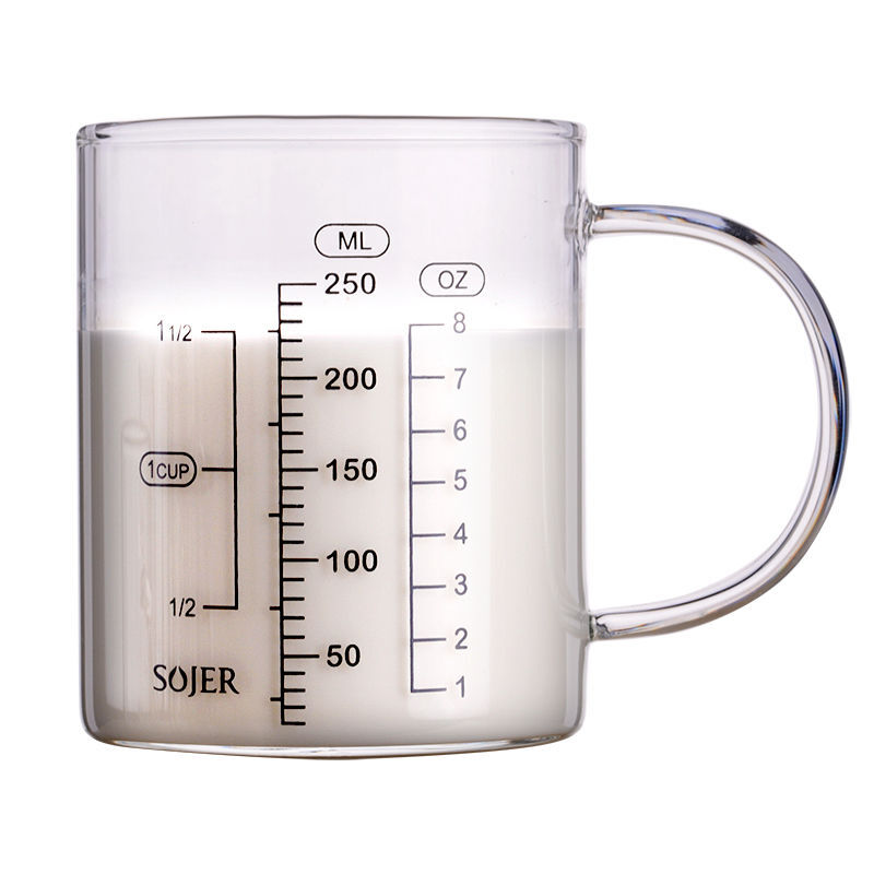 有刻度的儿童牛奶杯量杯牛奶杯儿童喝奶杯子带刻度把手玻璃杯泡奶粉