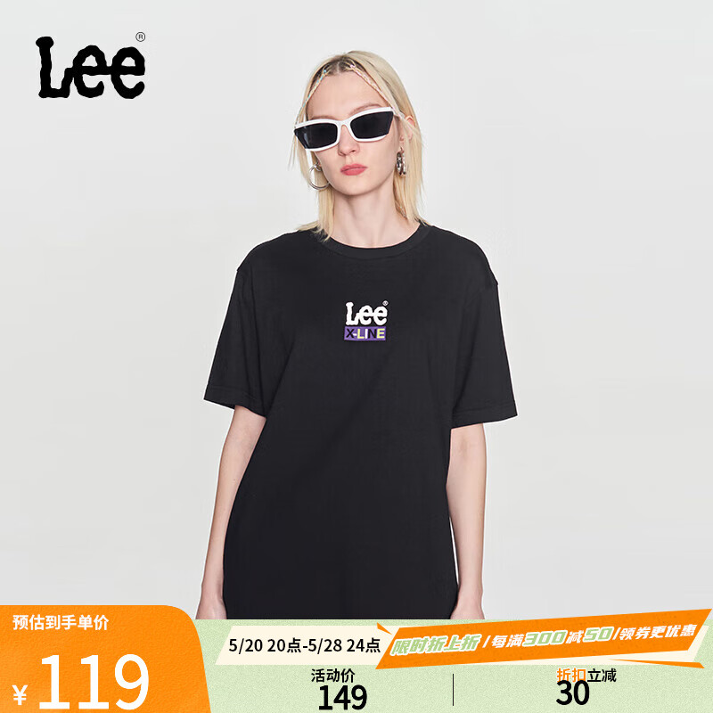 Lee24春夏新品舒适版型撞色字母印花圆领男短袖T恤潮LUT0055314LE 黑色（尺码偏大，拍小一码） XL