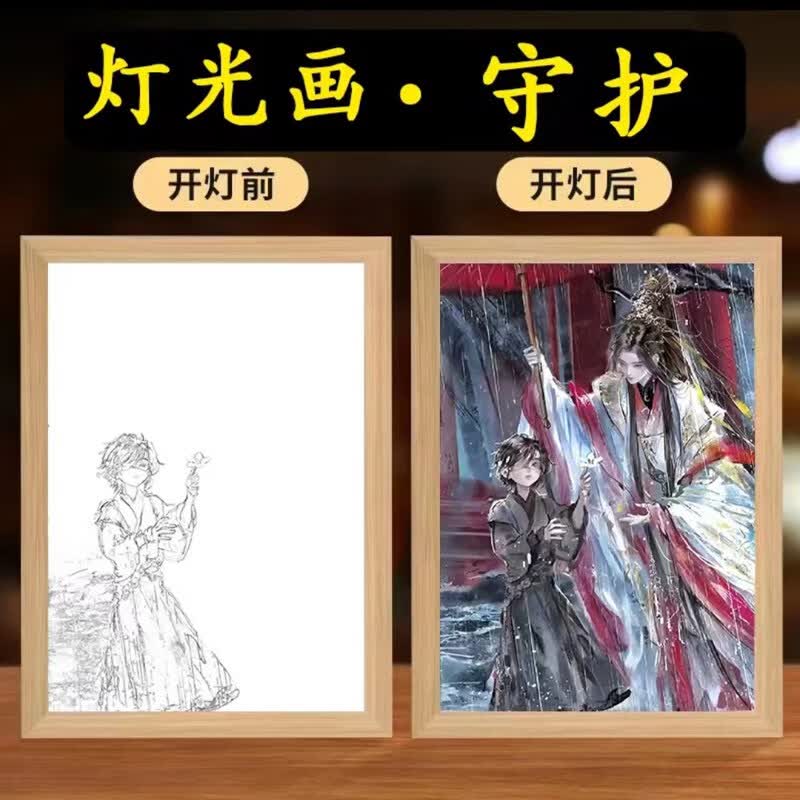 天官赐福灯光画守护谢怜花城周边卧室床头办公桌发光装饰画 天官赐福-守护-执伞为安 原木充电三色变光【17X23cm】属于什么档次？