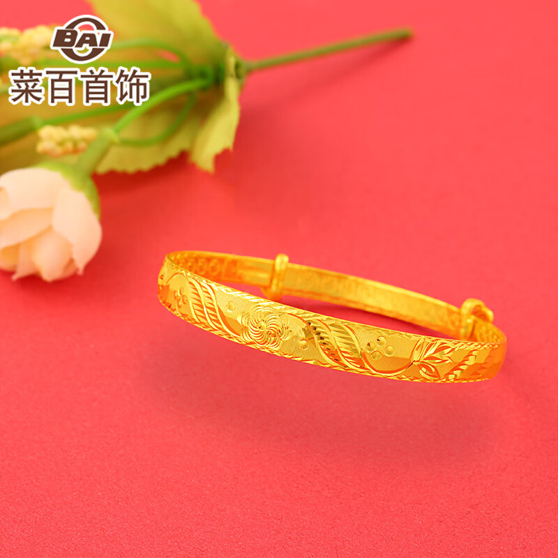 菜百首饰 黄金手镯 足金大花福字推拉式黄金手镯 计价 约31.75克