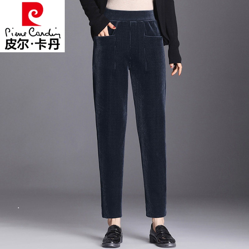 皮尔卡丹品牌轻奢高档女装 金丝绒哈伦裤女裤秋冬加绒加厚大号罗卜