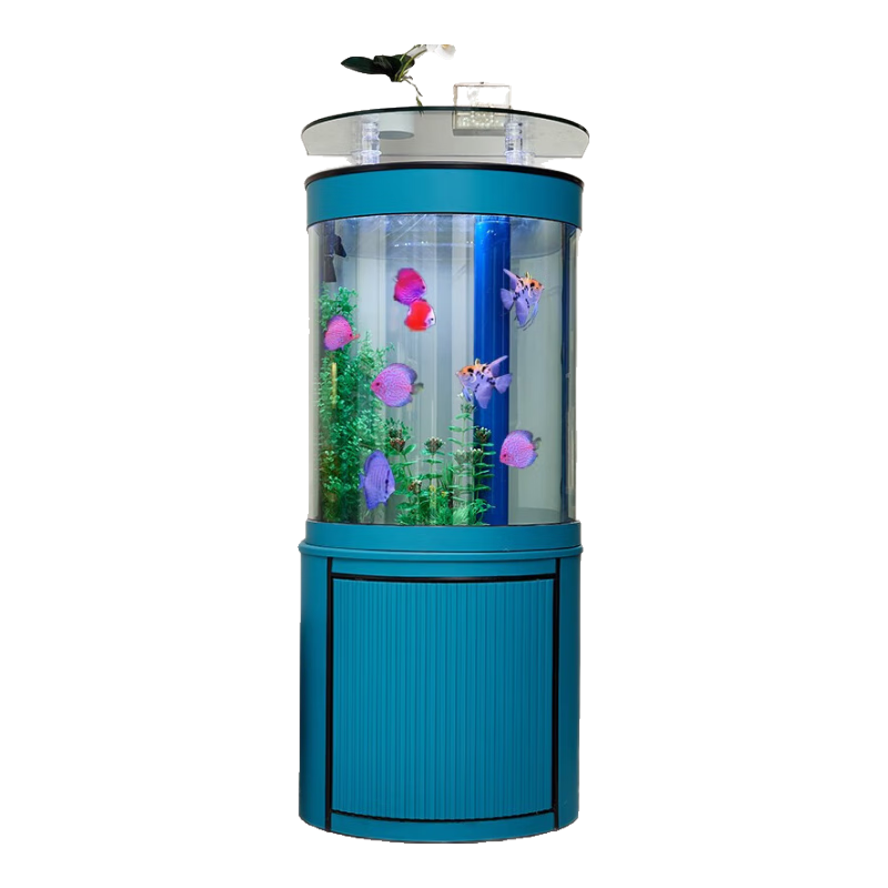 金點(diǎn)尚品歐式半圓魚缸中式客廳小戶型家用免換水生態(tài)缸懶人缸下排水圓形缸 藍(lán)色底濾總高168 長80X寬50