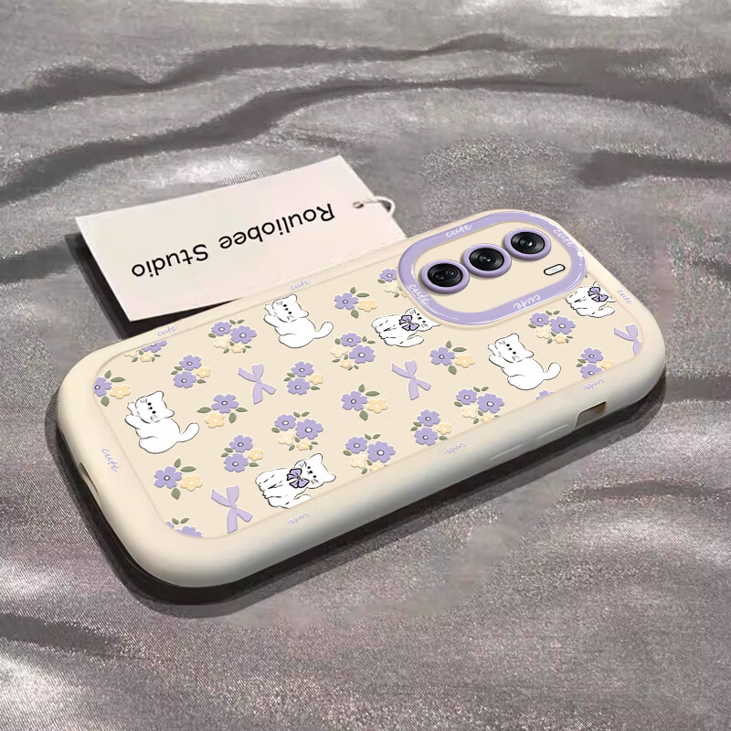 优束 适用opporeno14手机壳13超薄防摔rno12pro的保护套高级感卡通女OppO潮新款硅胶reno12por全包 紫花与猫-白色 OPPO reno12