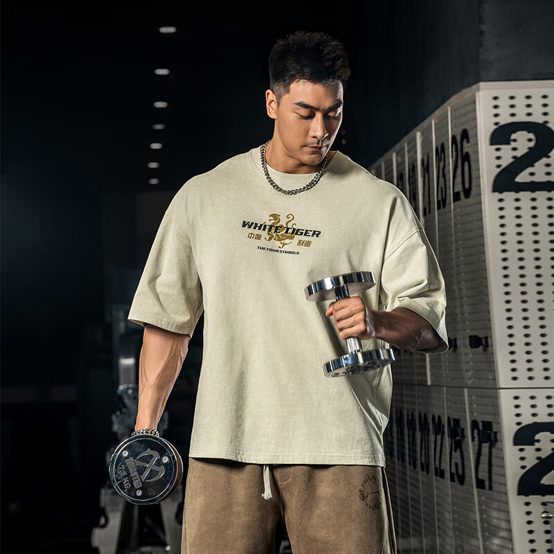 鹿家门夏季新款四大神兽2.0运动T恤男健身肌肉训练服大码宽松短袖 红色 2XL （推荐180-220斤）