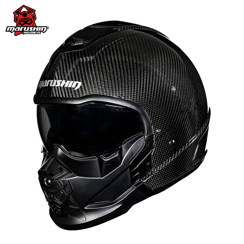 马鲁申marushin摩托车复古头盔蝎子个性武士面具四季男碳纤维B2 碳纤维黑色 M 55cm-56cm