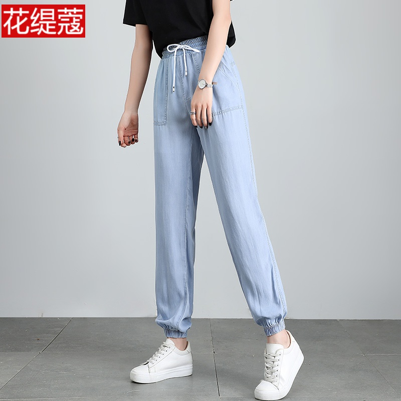 适合高个子女生穿搭夏天加长版天丝牛仔裤女夏薄款直筒少女大码胖mm