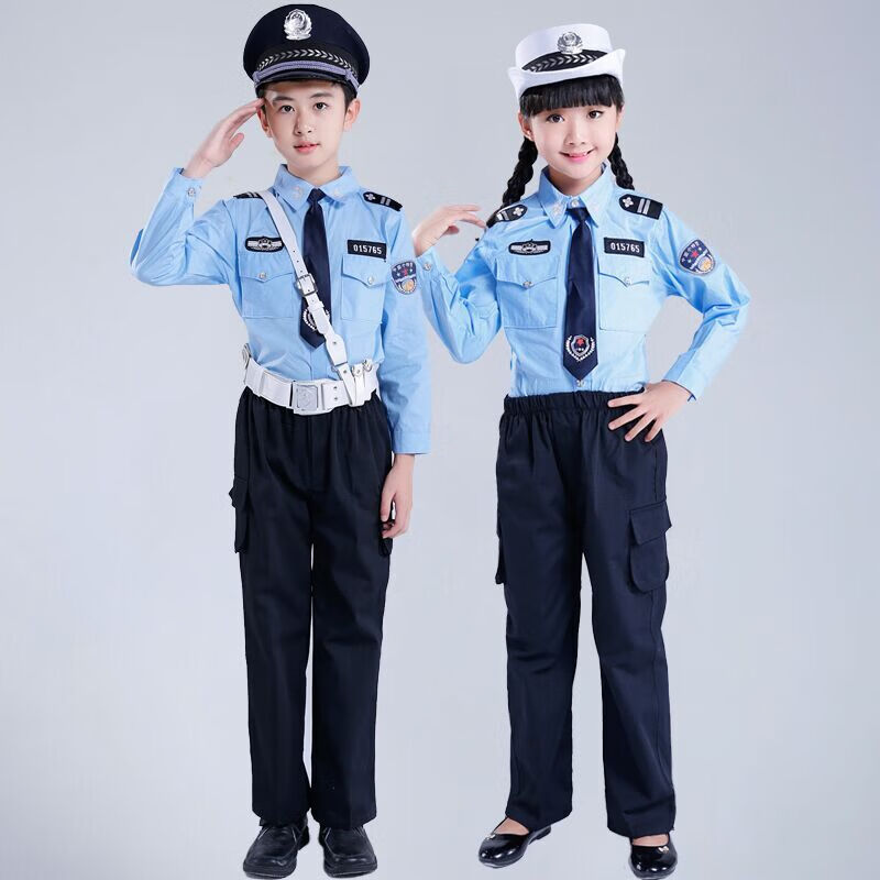 交警套装警服警官服警装小孩制服角色扮演衣服 女长袖【上衣 裤子