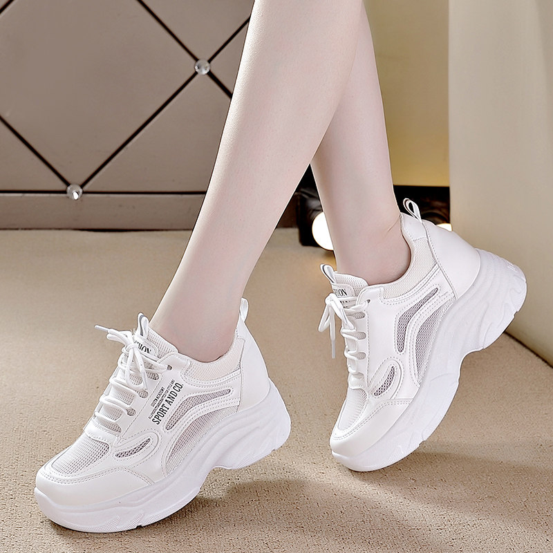 古跃鸿夏天内增高网眼小白鞋小白旅游透气网面夏季新款女鞋舒适休闲