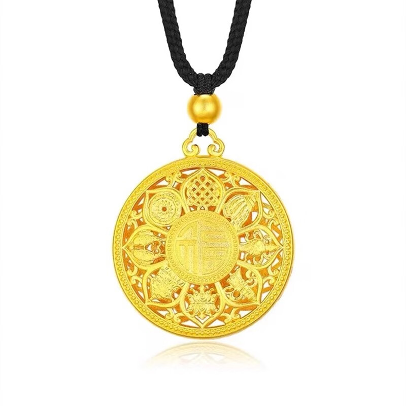 百年凤祥老风祥金八宝罗盘吊坠金9999传承实心吉祥福牌吊坠金包银