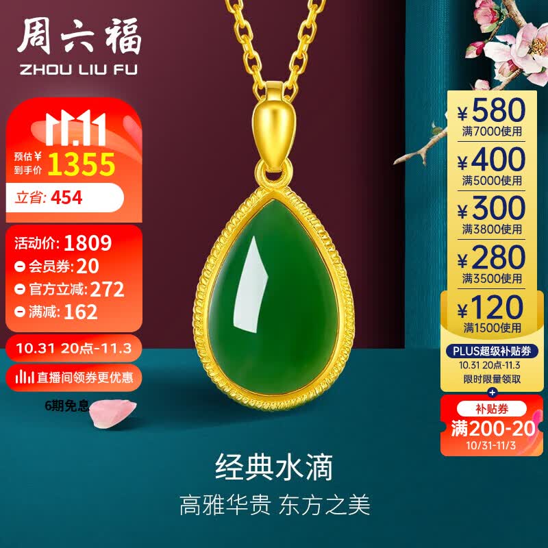 周六福 珠宝女款水滴形足金和田碧玉金镶玉吊坠 （不含链） 属于什么档次？