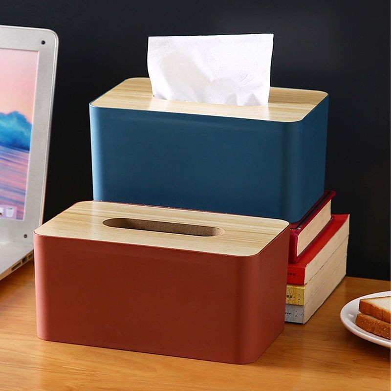 野稻客厅桌面日式竹木质纸巾盒塑料简约抽纸盒创意家用多功能收纳纸盒 纸巾盒1个