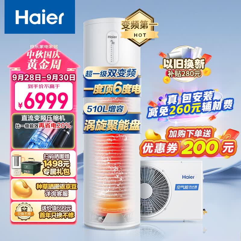 海尔（Haier）空气能热水器200升包安装 超一级能效全变频节能电辅 80℃高水温抑垢净水洗WIFI智控FJE7（4-6人）怎么看?