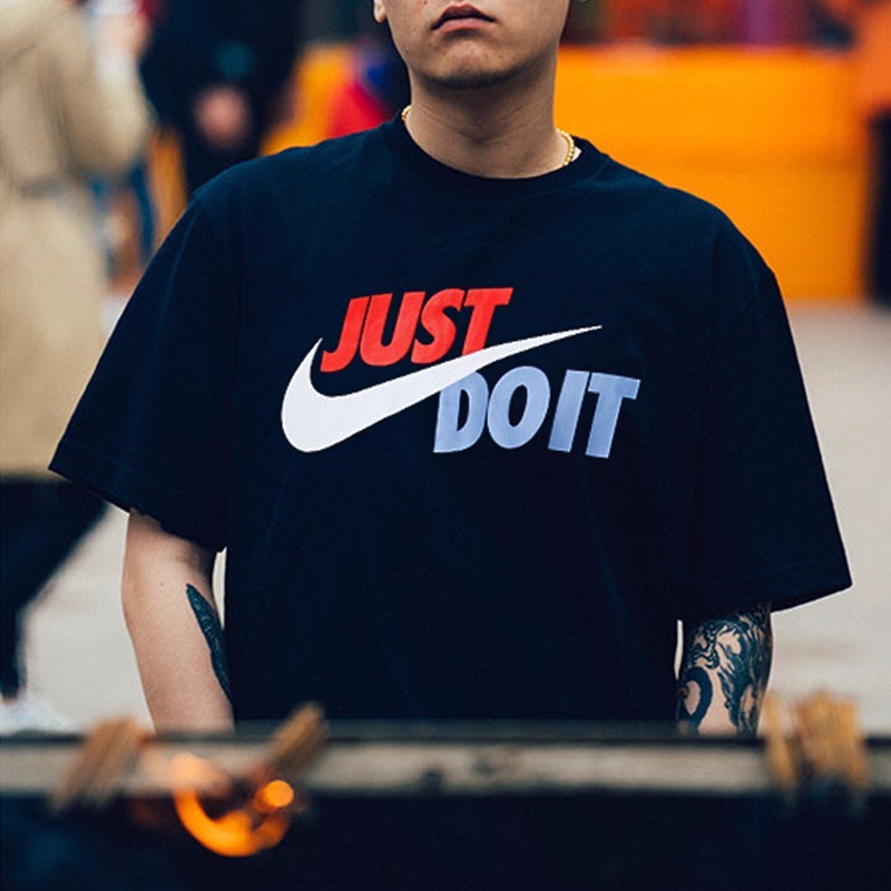 耐克nike just do it logo 印花短袖t恤 黑色 白色 圆领透气短袖 ar