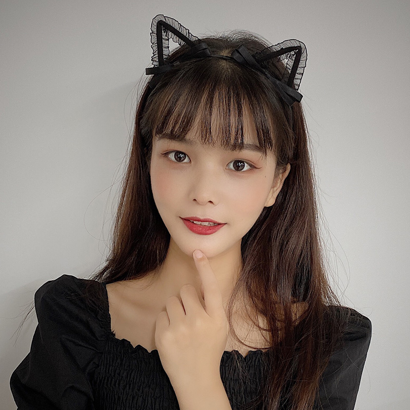 魅丽饰季情趣猫耳朵发箍2021年新款发饰黑色蕾丝性感蝴蝶结头饰头箍女