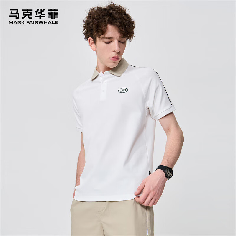 【4折】马克华菲【微弹舒适】短袖POLO衫男士25春夏新款刺绣百搭透气休闲POLO衫 803本白 S ---- 普遍有货 | 下7件最优 - 线报酷