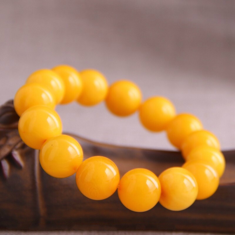 时乾 鸡油黄老蜜蜡手串 男士波罗的海天然原石原矿琥珀手链女款 直径