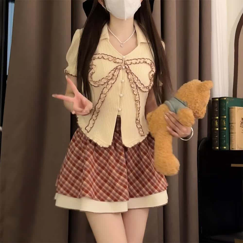 cxxpo胖女孩穿的显瘦上衣【苹安乐园】学院风收腰蝴蝶结春夏气质半身