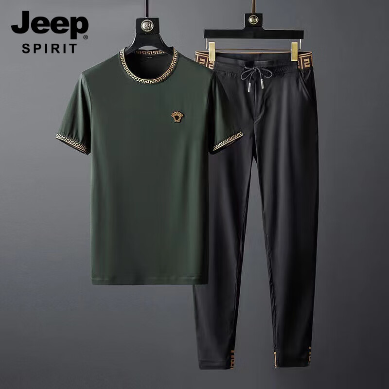 吉普(jeep)高端男装品牌男装套装轻奢夏季高弹短袖休闲运动套装男修身