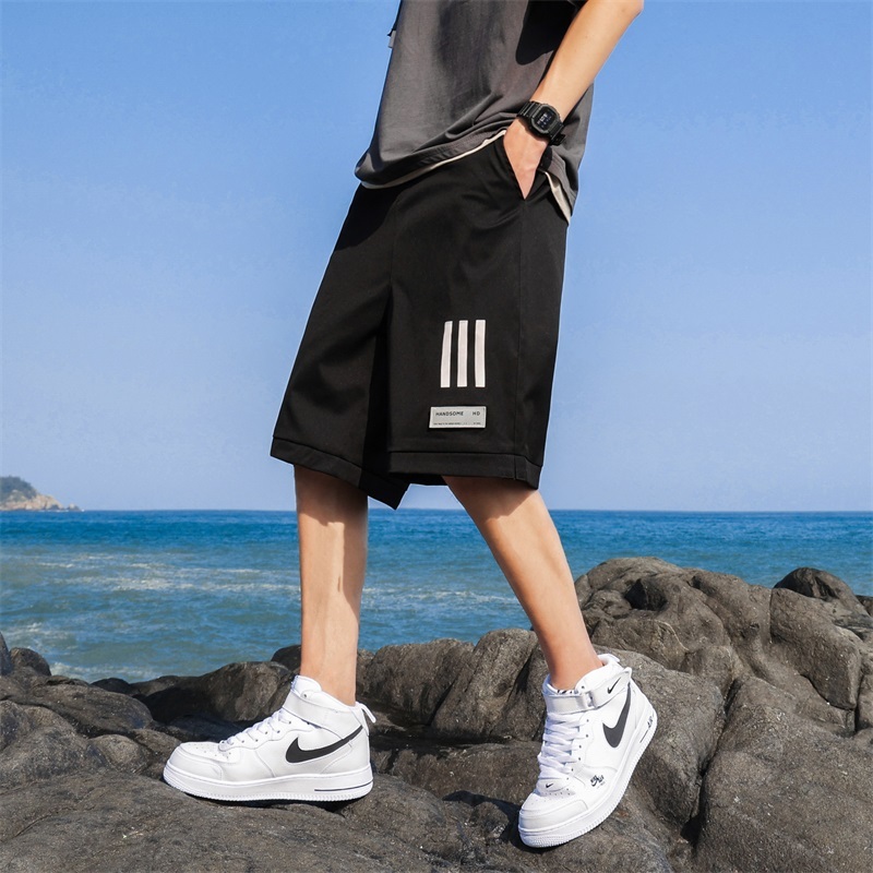 运动短裤男子裤训练健身跑步裤球裤宽松大码过膝五分篮球短裤 黑色 4XL