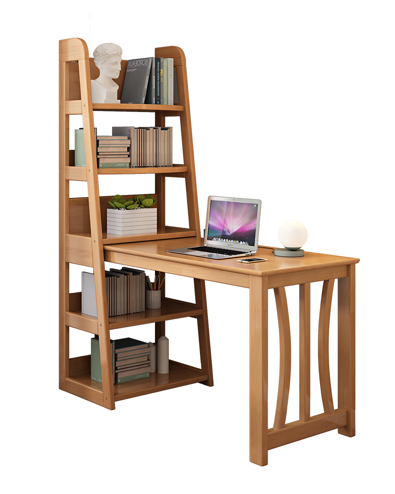 木呈栌全实木书桌书架组合一体电脑桌简约成人家用学生写字台转角学习