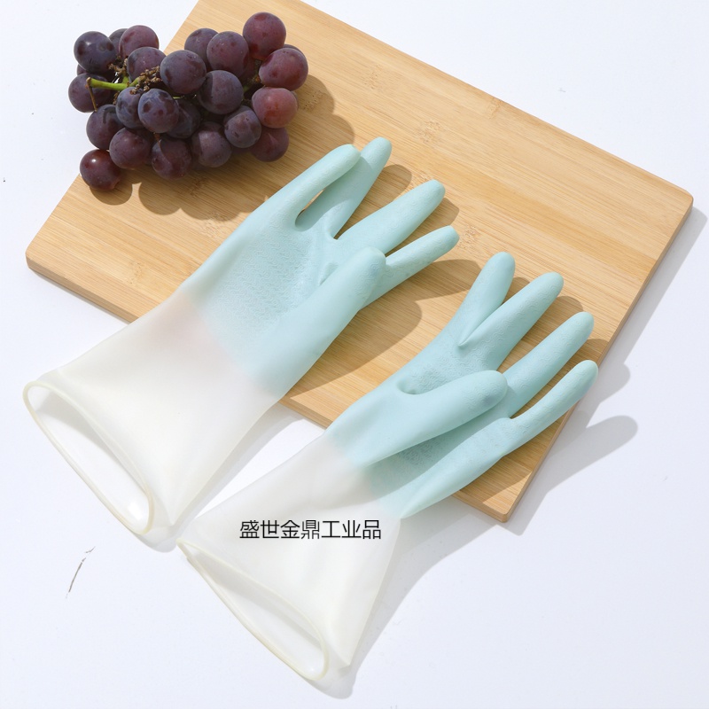 厨房用洗手套女薄款夏天耐用型贴手防水胶皮手套刷完做家务清洁 透蓝