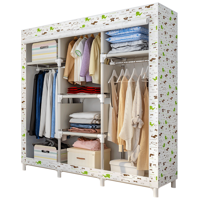 思故轩简易衣柜 钢管加粗16MM布衣柜 防老化牛津布衣橱加固大号161 小狗016