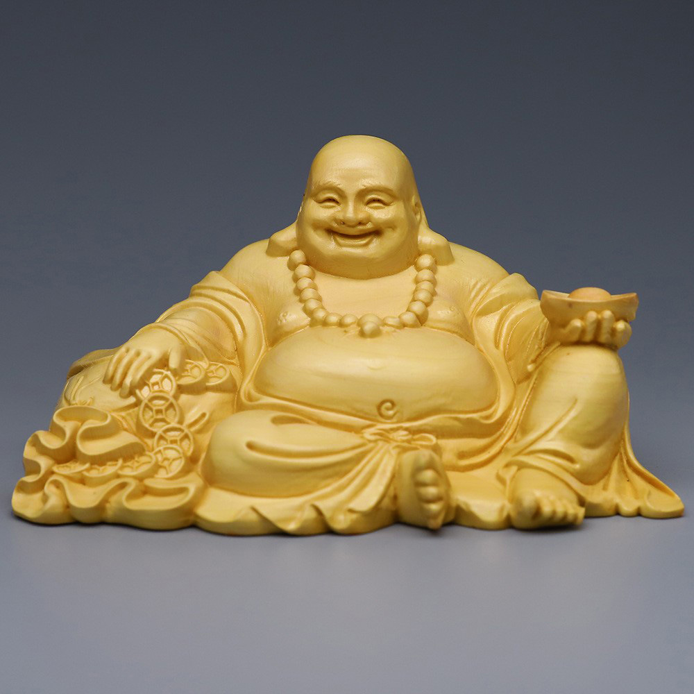 正宗府黄杨木雕佛像元宝弥勒佛汽车摆饰佛像礼品收藏实木雕刻保平安