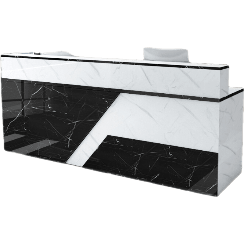 诺森博兰 办公室前台接待台收银台公司前台桌柜台吧台美容院服装店酒吧美发餐馆大气现代简约 黑白石纹亮光烤漆 100x60x100cm