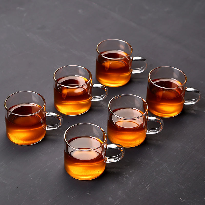 迈泽同 小茶杯功夫茶具套装家用带把透明玻璃杯子6只装喝茶泡茶套杯个性 6个装一套