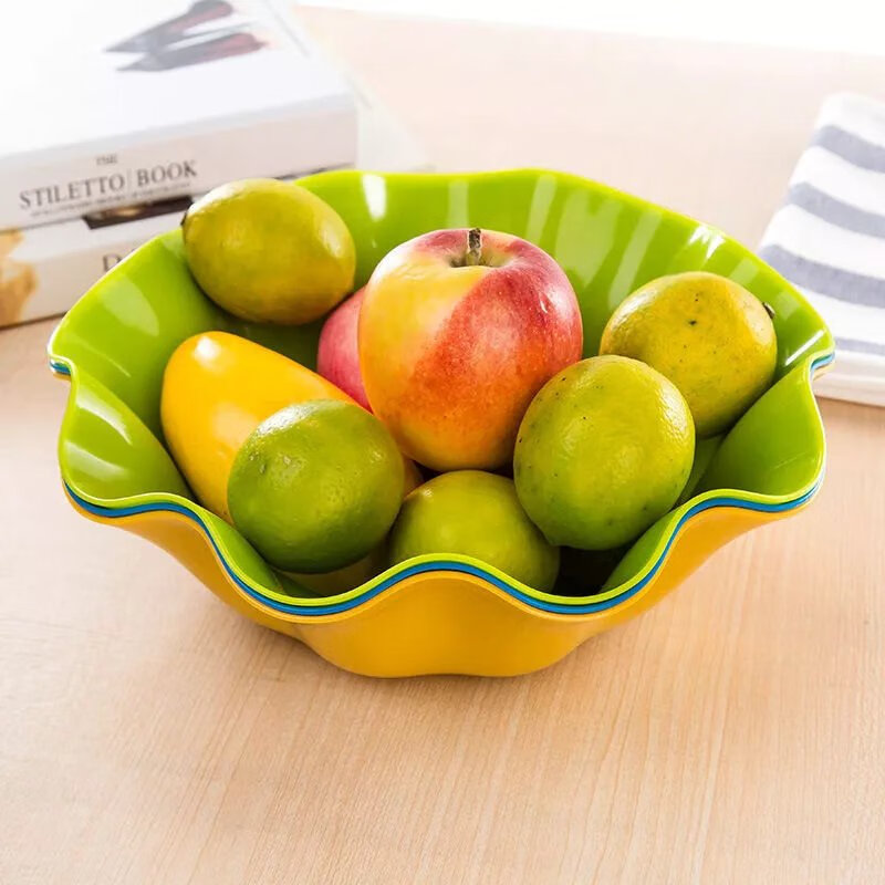 【现发】大号荷叶边水果盘家用厨房客厅创意瓜子干果茶几果盆零食 3个 荷叶边果盘【颜色混发】
