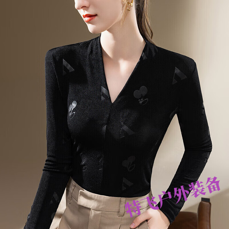 GUBPMTSHIM拉丁舞上衣女新款成人長袖摩登舞練功服印花國標跳舞衣服感秋 黑色 XXXL