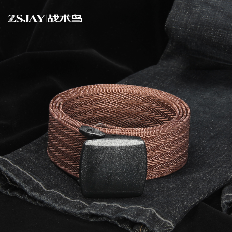 战术鸟帆布皮带男士布腰带无铁防金属过敏塑料扣过安检自动扣裤带 f9